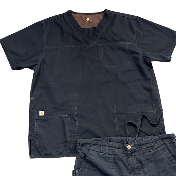 Carhartt Men's Ripstop Multi-Pocket Scrub Top and Bottoms. Size L. Black. - Picture 2 of 7
